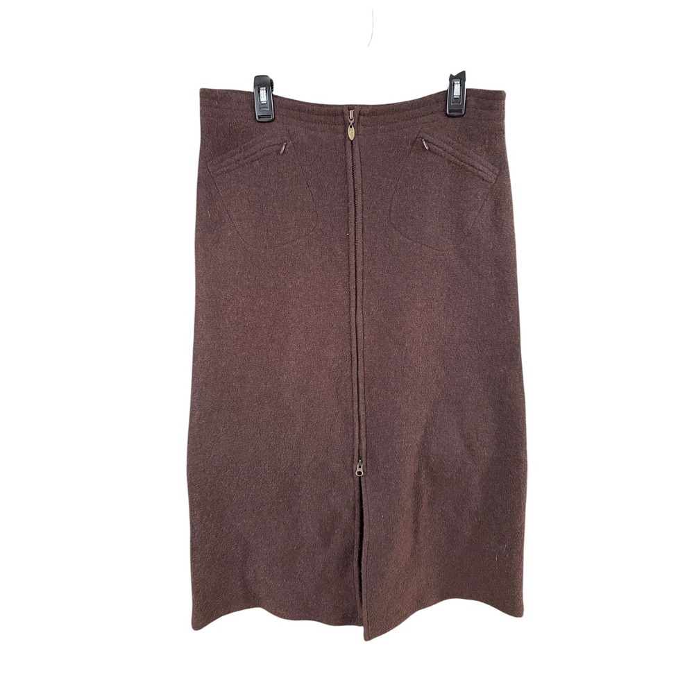 CoVelo Clothing Inc Brown Wool Blend Full Zip Front Midi Skirt Womens 12 Pockets